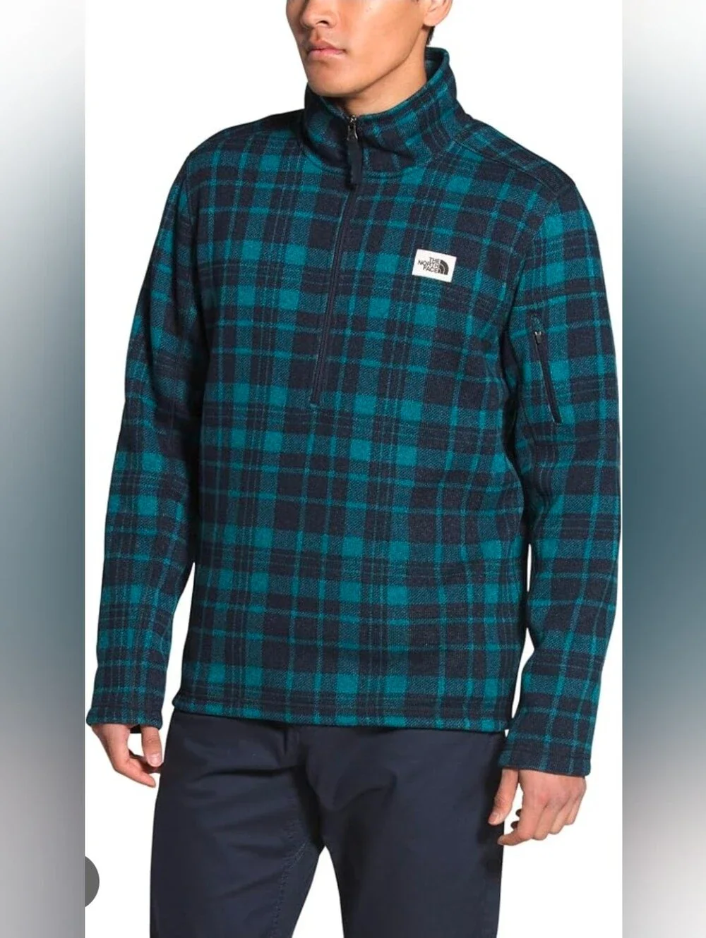 The North Face Men's Gordon Lyons 1/4 Zip Fleece Pullover Plaid Blue/Navy Size X